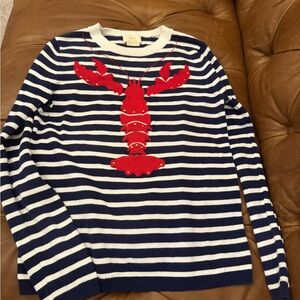 kate spade Navy & White Striped Crewneck Sweater with Red Lobster Appliqué